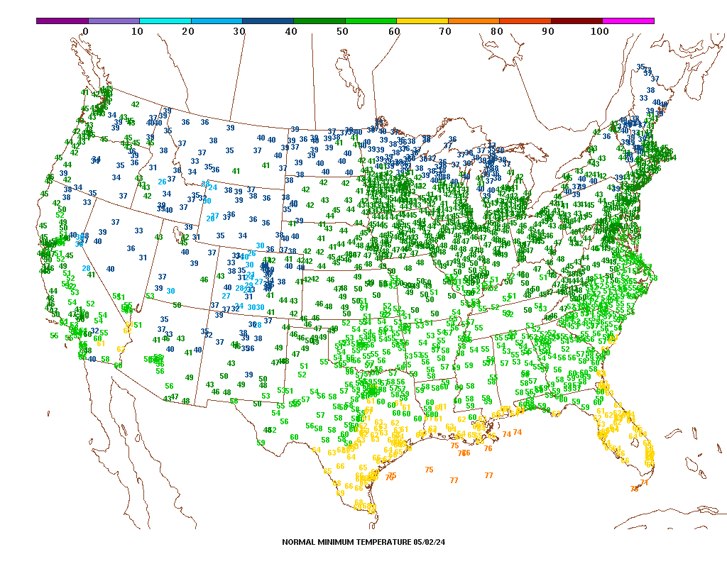 U.S. Normal Low Temperatures